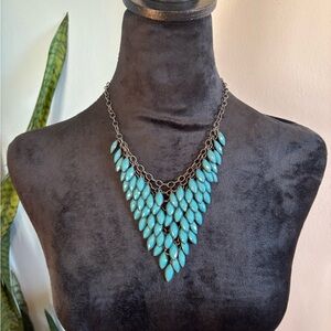 Blue Cascading Teardrop Necklace with Silver Chain